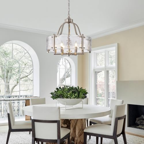 22'' Brushed Nickel Textured Glass Chandelier for Dining Room Light Fixture (Brushed Nickel / 22 Inch)
