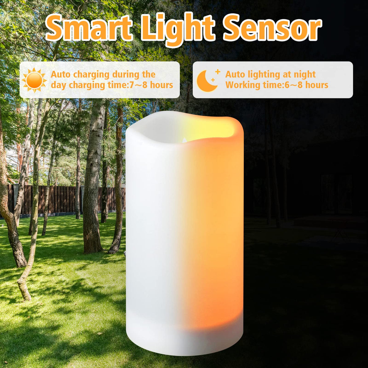 Solar flameless Candles Outdoor Waterproof (2 Pack White)