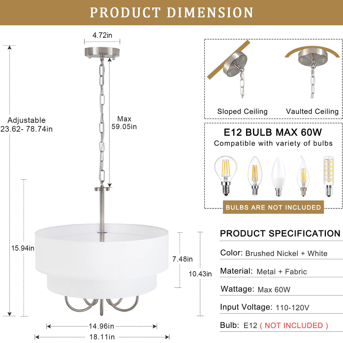 Drum Modern Chandeliers for Dining Room Light Fixture (Brushed Nickel)