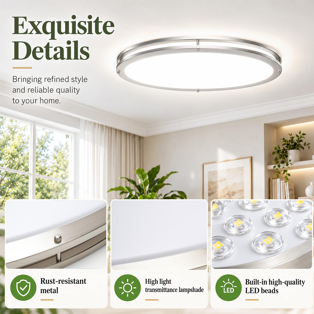 2 Pack 24 Inch Oval Flush Mount Ceiling Light Fixtures 40W 5CCT Selectable (Silver / 24 Inch)