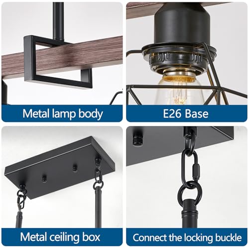 5 Light Modern Farmhouse Island Lighting (Walnut+Black-5lights / 45-inch)