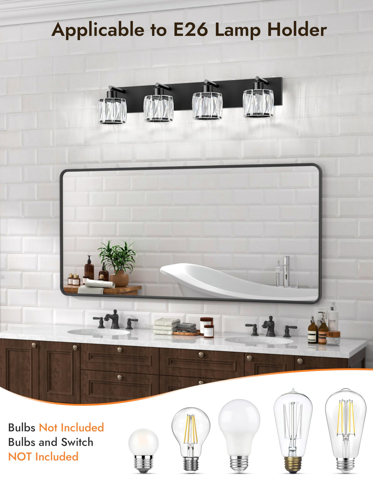 4 Light Crystal Bathroom Vanity Light Fixtures (Black-Round / 4 Light)
