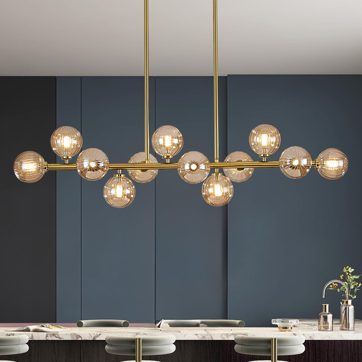 50" Large Glass Globe Sputnik Chandelier (Gold Amber / 12-Light 50 Inch)