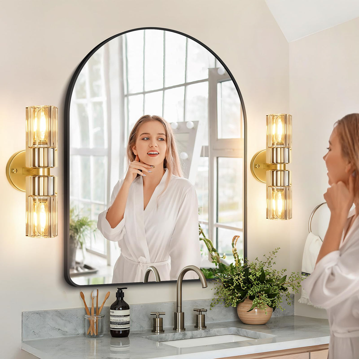 Brass Bathroom Vanity Wall Sconces (Brass-Crystal / 13"-1 Pack)