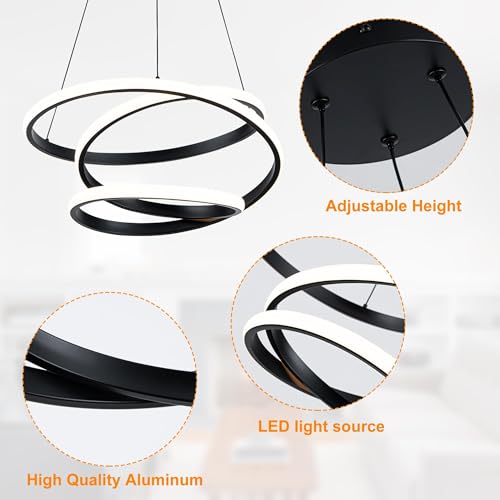 19.7 inches Dimmable Black Modern Led Chandelier with Remote Control (Black-4 / 19.7 inches)