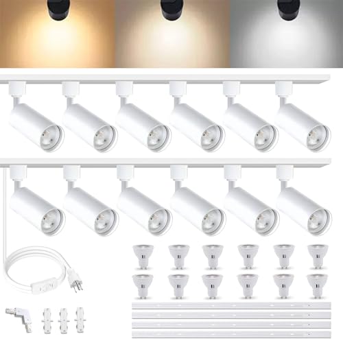 GU10 LED Track Lighting Kit H Type Plug in Dimmable White Spotlights (White 3CCT / 12 Head Big Kit)