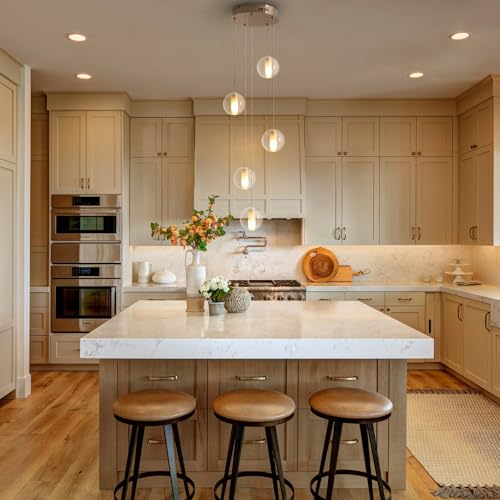 5 Lights Foyer Chandeliers for High Ceilings Raindrop Crystal Ball Chandelier Dimmable LED Entryway Pendant Light Hanging for Dining Room Kitchen Island Hallway (5 Light / Nickel Canopy)