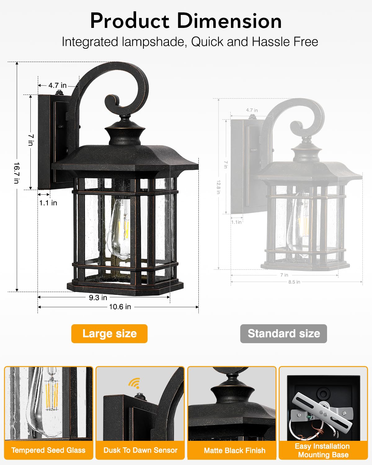 16.7" Large Bronze Porch Lights (Oil-Rubbed Bronze / 16.7 in Large Dusk to Dawn 1 Pack)