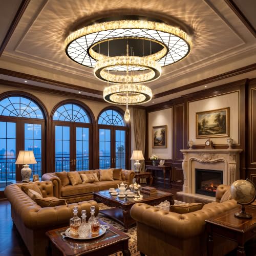 Crystal Glam Chandelier LED Ceiling Light Living Room Lighting Fixtures Remote Dimmable Ceiling Chandeliers 32 Inches Light Black Lamp (32 inch / Black)