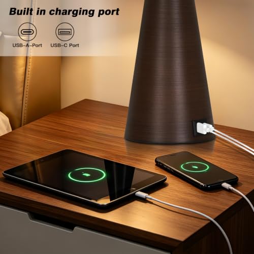 28" Modern Metal Table Lamp Set of 2 for Living Room Bedroom (D Brown)