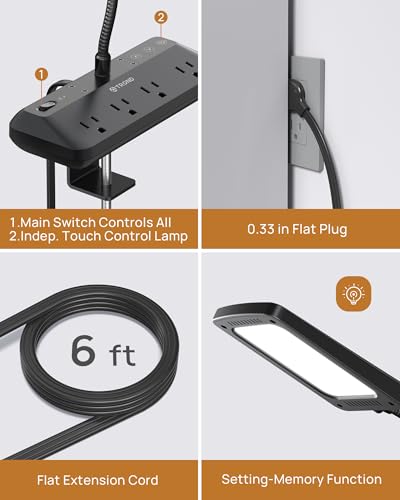LED Desk Lamp with Clamp Power Strip (Type C Clip Lamp with Power Strip)