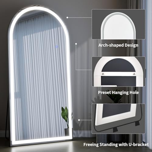 71"x32" Large LED Arched Mirror Full Length with Dimmable Lights (White / 71"L x 32"W)