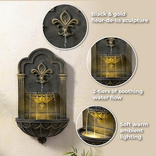 Fleur-de-lis Outdoor Water Fountain, Black & Gold (Black & Gold)