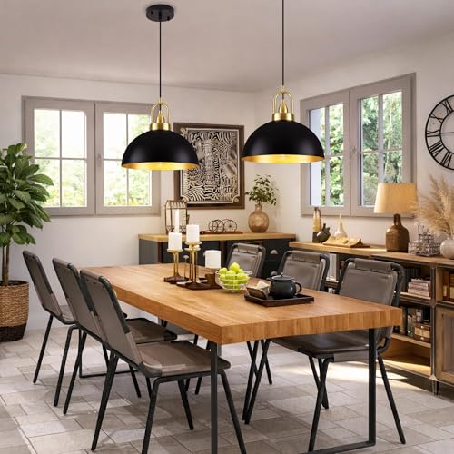 16'' Large Dome Pendant Lights for Kitchen Island (Black & Gold / 16 inch (2 PCS))
