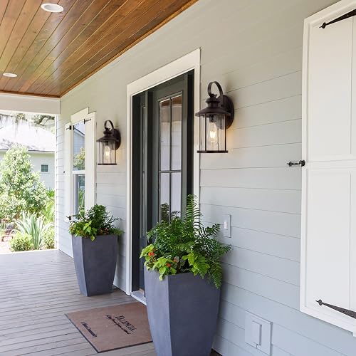 13.75" Bronze Vintage Farmhouse Round Outdoor Wall Light 2 Pack (Bronze / 2 Pack H13.75")