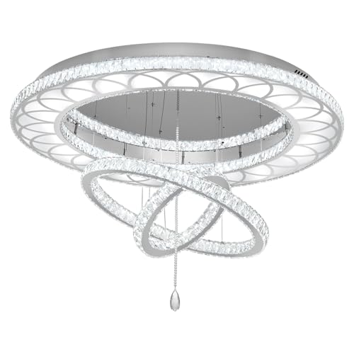 Dia 32" Modern Crystal Chandelier Crystal Silver Ceiling Light Fixtures LED Flush Mount Ceiling Light for Living Room Bedrooms Dining Room Dimmable 2700k 4500k 6000k (Silver / W:32inches)