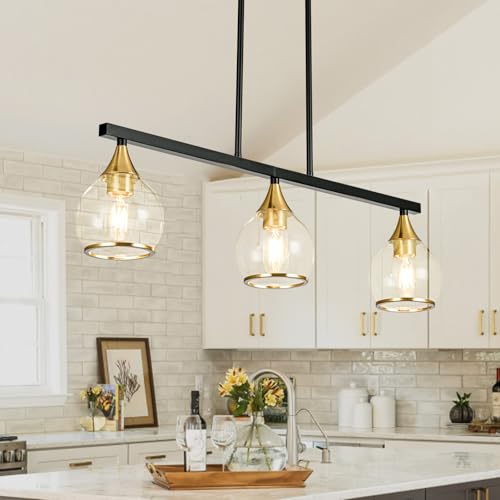 Island Light for Kitchen (Black and Gold / 3-Light)