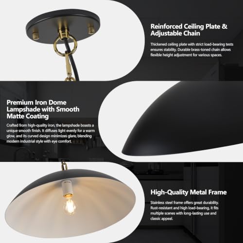 16" Matte Black Modern Large Pendant Lights Kitchen Island 3 Pack (Black / 16"-3 Pack)