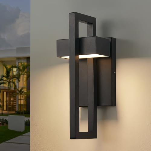 Modern Outdoor Wall Lights Black Exterior Lighting Fixtures (Black - No Sensor / 13.7inch - 1 Pack)