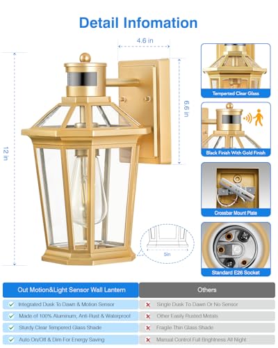 Outdoor Wall Lights Lantern (Gold / Standard 2-Pack)