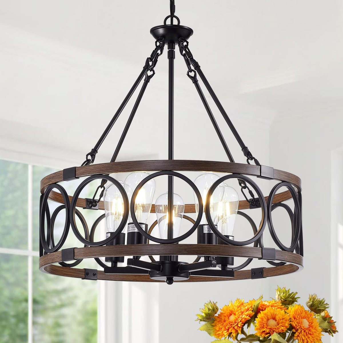 21" Dining Room Light Fixture (Farmhouse Walnut Grain-21"(Easy To Install) / 5-Light)