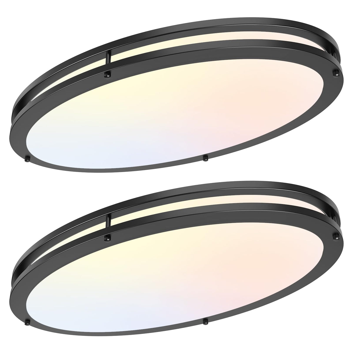 2 Pack 24 Inch Oval Flush Mount Ceiling Light Fixtures 40W 5CCT Selectable (Black / 24 Inch)