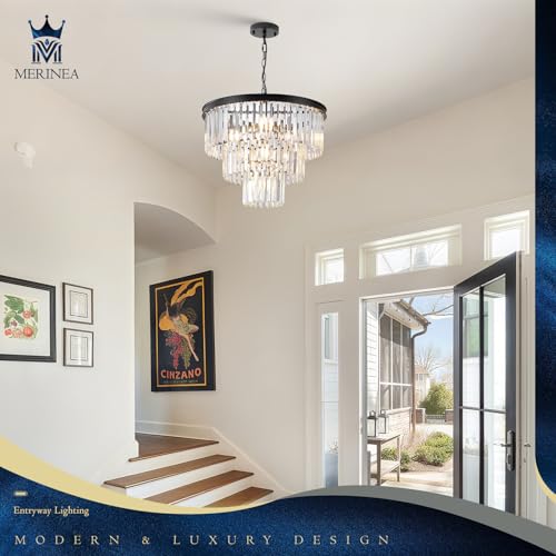 Black Crystal Chandeliers 7 Lights 20" Luxury Round Chandelier (Black / Small-20”)