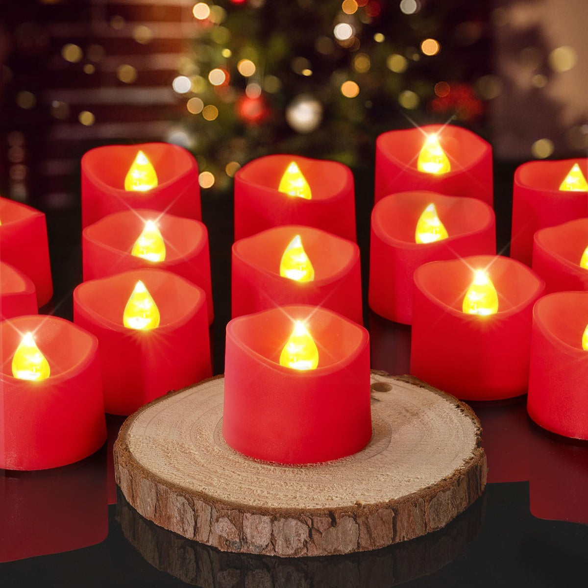 Red Flameless Battery Tea Light Candles - 50 Pack