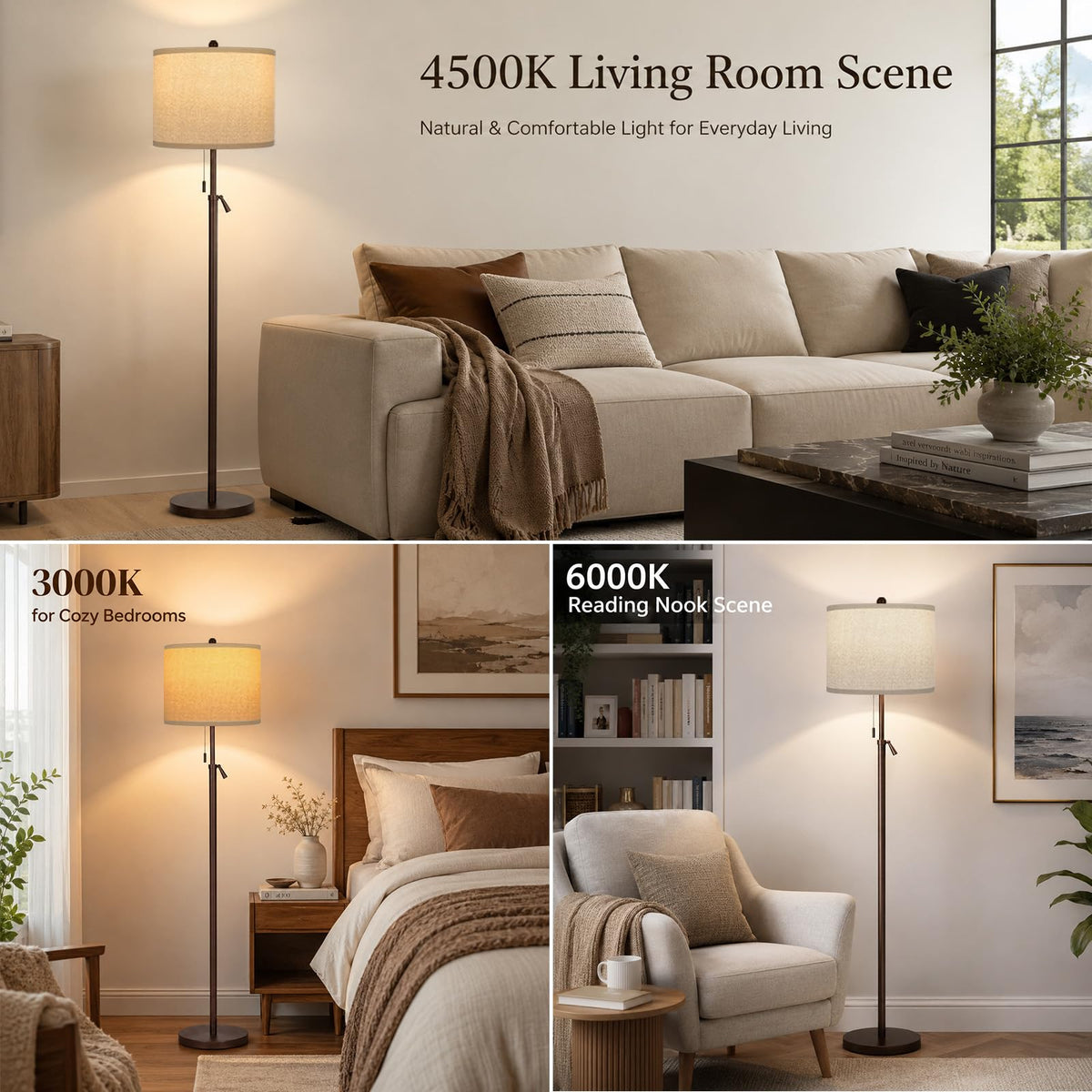 61 69" Adjustable Height Floor Lamp (Brown)