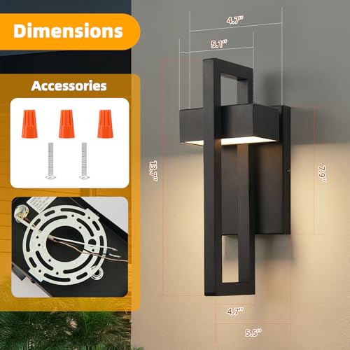 Modern Outdoor Wall Lights Black Exterior Lighting Fixtures (Black - No Sensor / 13.7inch - 2 Pack)