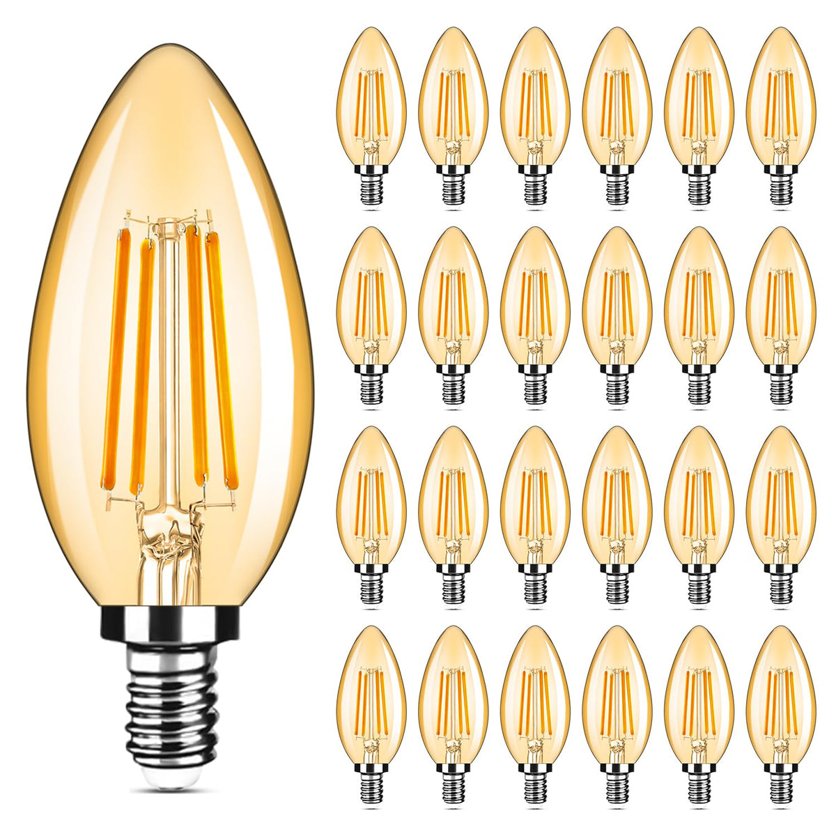 24 Pack Dimmable E12 Candelabra Bulbs 40Watt Equivalent (Amber Warm White / 24 Count (Pack of 1))