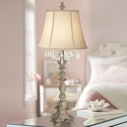 Duval 34" Large Table Lamp Crystal Accents French Candlestick White