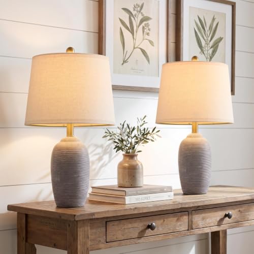 21" Handcrafted Ceramic Table Lamps Set of 2 with 5FT Cord