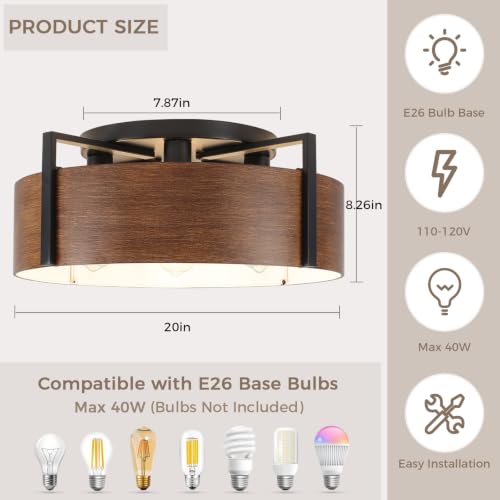 20'' Farmhouse Semi Flush Mount Ceiling Light (Brown / 20 INCH)
