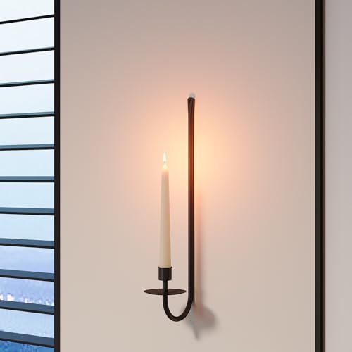 Metal Wall Candle Sconce Holder Wall Mount Candle Holder Pillar Holder Black Modern Wall Candle Sconces Hanging Wall Candle Stick Holder Wall Mount Black Candleholder for Living Room Dining Room