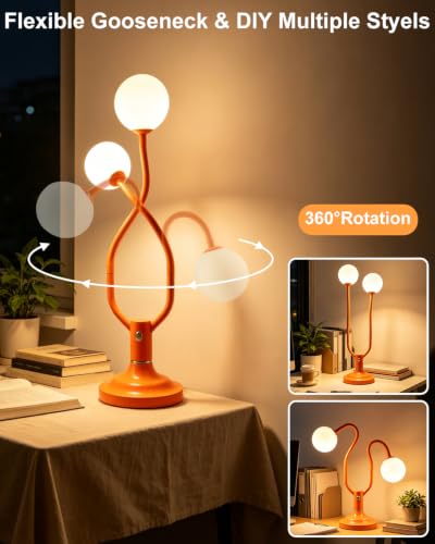 Orange Globe Table Lamp Magic DIY Arms G9 Bulbs Included Dimmable (12-Orange-Globe-2U-Magic DIY Arms)