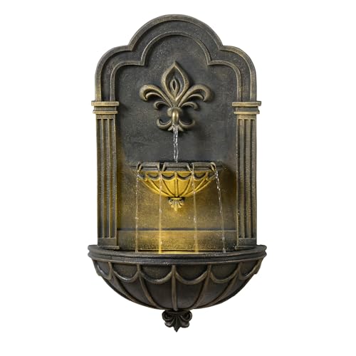 Fleur-de-lis Outdoor Water Fountain, Black & Gold (Black & Gold)
