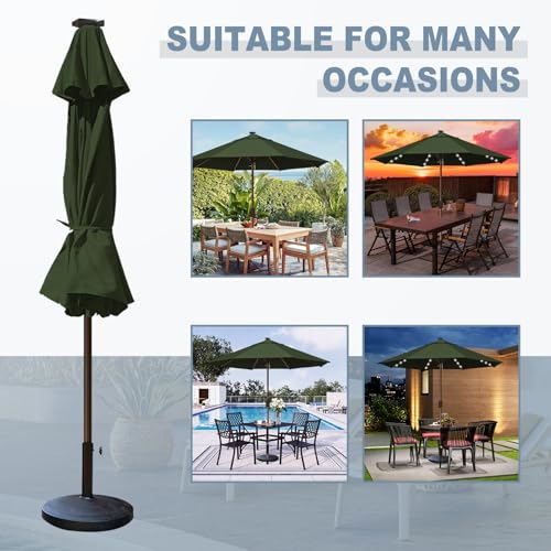 USA 10-Year-Non-Fading 10ft Market Patio Umbrella, Commercial Grade Table Sun Umbrella with 80 Solar LED Lights, Crank Open, Windproof & UPF 50+ UV Protection for Garden, Deck, Pool, Backyard, No Tilt, Fern (Fern / 10FT(Single Vent No Tilt))