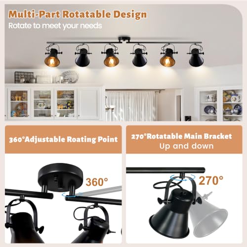 57" Black Track Lighting Fixtures Ceiling 6 Light Rustic Track Light (57.5 inch-6 light)
