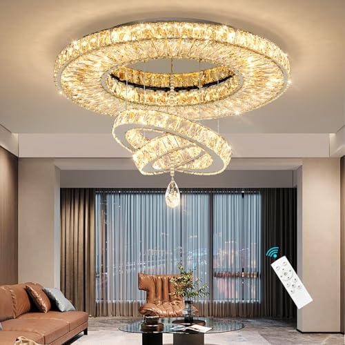 Modern Chandelier for Living Room Light Indoor LED Dimmable Lights Ceiling Chandeliers for Dining Room Bedroom Entryway Silver 60W LEDs Fixtures 4800 Lumens (Silver / W32")