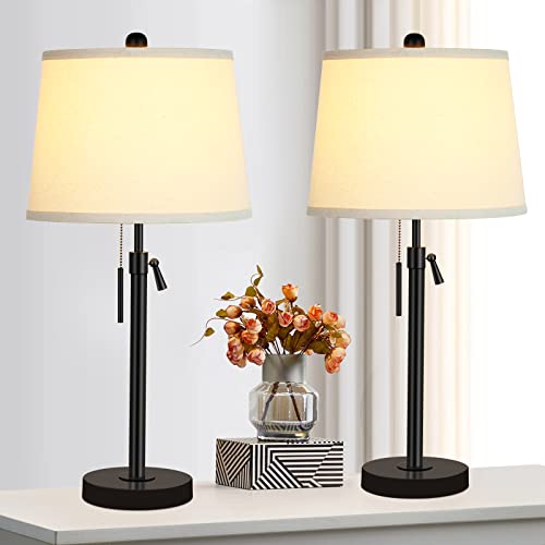 Bedside Table Lamps Set of 2 (Black+Beige Shade Set of 2)