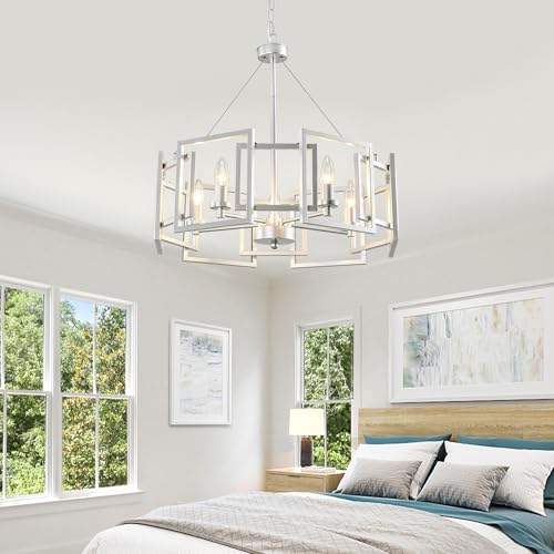 Modern Chandelier Chrome Geometric Pendant Lighting Fixture 5 (Silver)