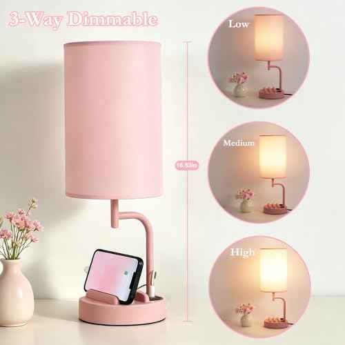 Touch Control USB Table Lamp with USB C (Pink)