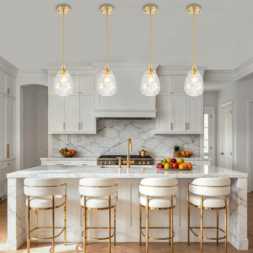 2 Pack Brushed Gold Pendant Lights Kitchen Island Hammered Glass Lighting (2 Pack Gold)