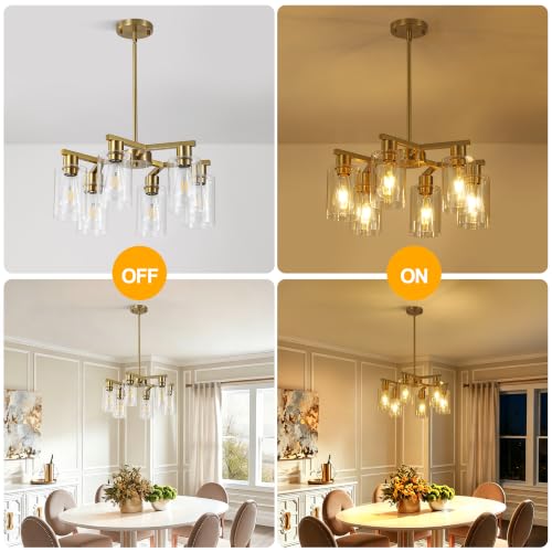 6 Light Brushed Gold Chandelier for Dining Room (Gold / 6-Lights/D20 '')