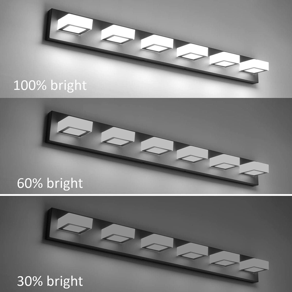 6 Lights LED Modern Dimmable Matte Black Vanity Light Acrylic Modern Vanity Wall Light Over Mirror Dimmable Bathroom Vanity Lighting Fixtures 6000K Cool White Light (Black-Dimmable / 40.4 inch)