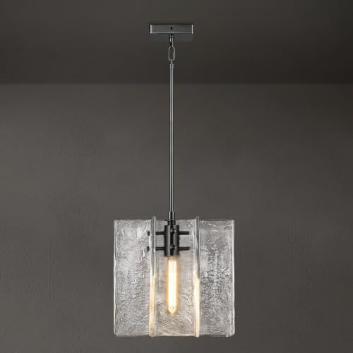 Modern Black Water Ripple Glass Kitchen Island Pendant Light Fixtures (Black-12-IN)