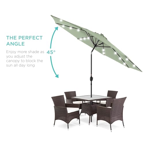 10ft Solar Polyester LED Lighted Patio Umbrella w (Sage Green)