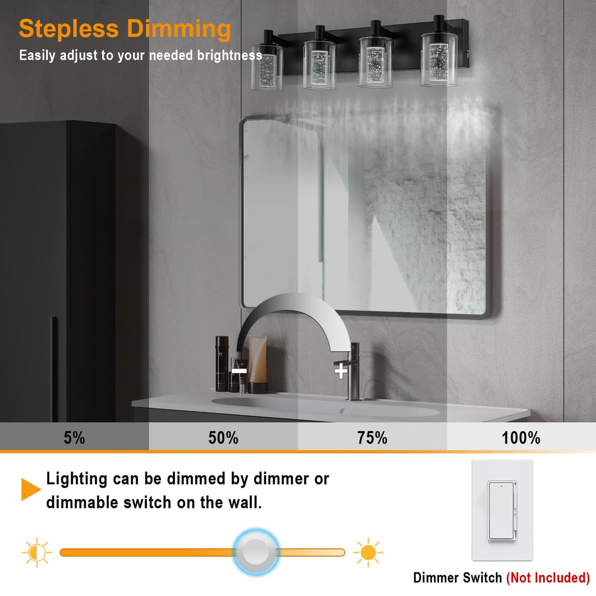 Vanity Light with 3 Color Modes (4-light / Black)