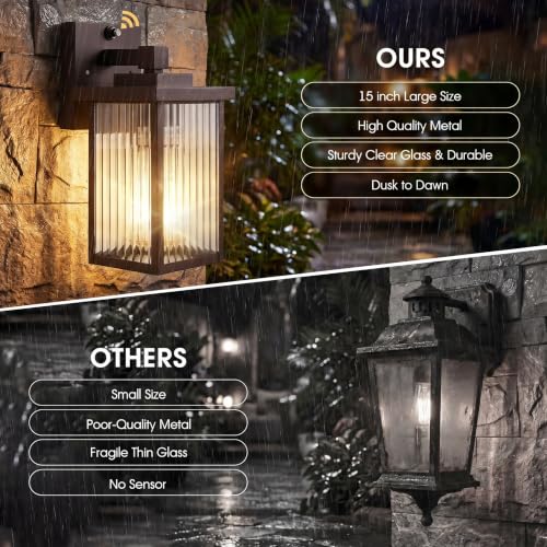 15 Inch Dusk to Dawn Outdoor Wall Light (Oil-Rubbed Bronze / 15''-2 Pack)